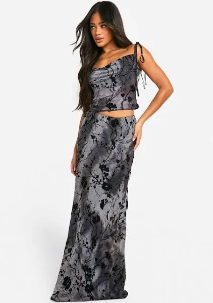 Boohoo Devore Floral Bias Cut Maxi Skirt