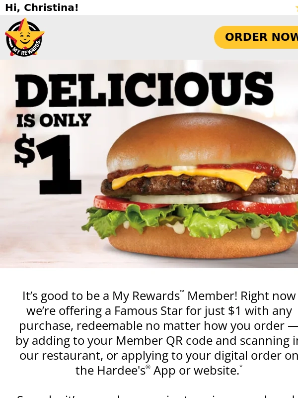 Hardees - Get a Famous Star for ONLY $1 ?