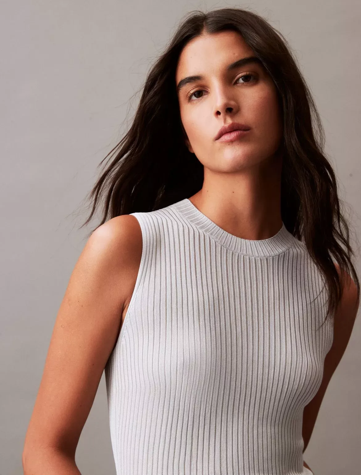 Calvin Klein Women's Striped Viscose Shine Sweater Tank - Neutral - XS