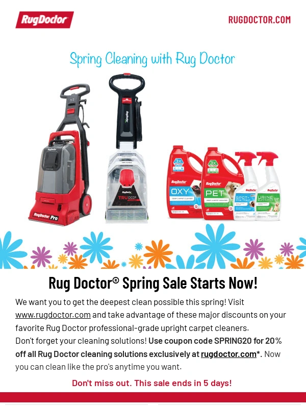 Rug Doctor - SPRING CLEANING SALE! Rug Doctor upright deep carpet cleaners on sale now!
