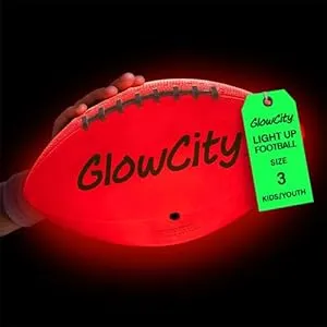 GlowCity Glow in The Dark Football – Light Up, Youth Size Footballs for Kids – LED Lights and Pre-Installed Batteries Included﻿
