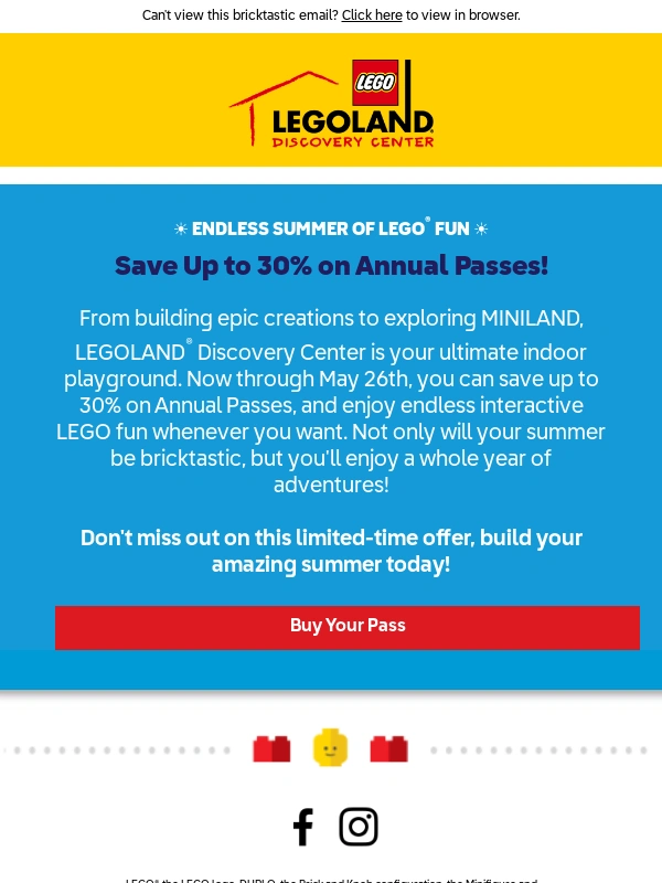 LEGOLAND Discover Center - Sizzling Summer Deal - Save Up to 30% on Annual Passes ☀️