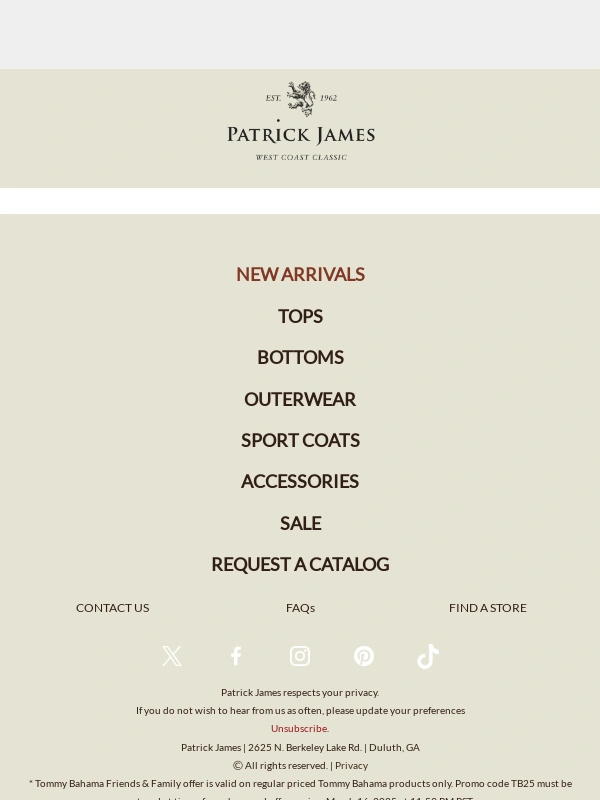 Patrick James - 25% Off Tommy Bahama – Just for You!