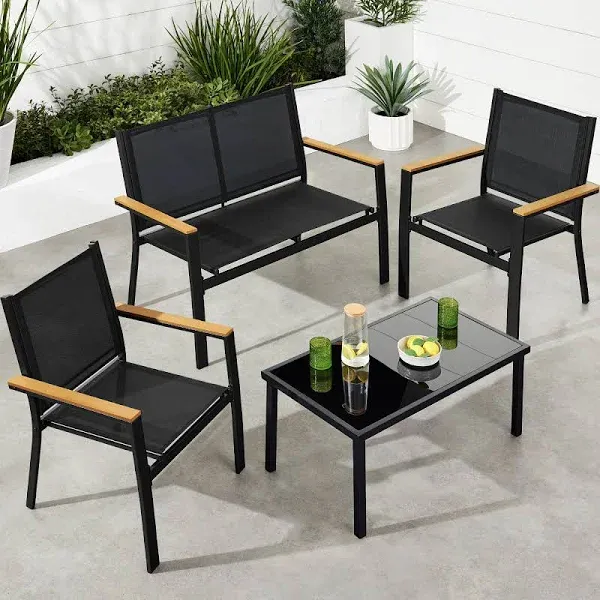 Best Choice Products 4-Piece Outdoor Patio Conversation Furniture Set with Loveseat and Table