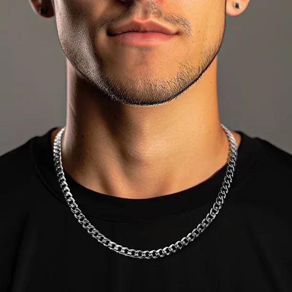 Cuban Boys Silver Chain Necklace, 22 Inches