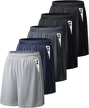 5 Pack of Balennz Quick Dry Athletic Shorts W/Pockets & Elastic Waistband