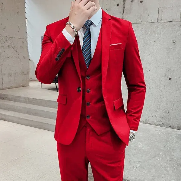 Black White Burgundy Men's Wedding Party/Evening Suits Solid Colored 3 Piece Formal Standard Fit Single Breasted One-button 2025 - AU $190.29