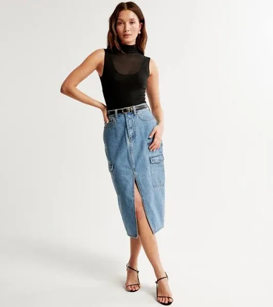 Abercrombie & Fitch Women's Denim Cargo Midi Skirt