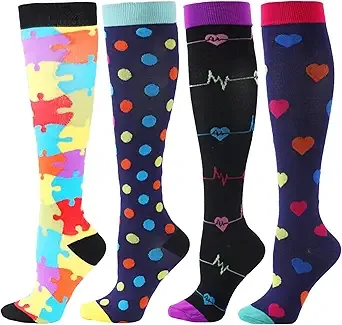 BISOUSOX Compression Socks for Women Men, Knee High Long Nurse Pregnancy Flight Travel Cycling Socks Best Support