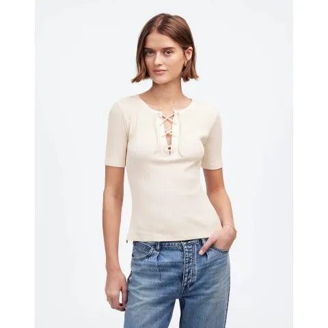 Madewell Ribbed Lace-Up Short-Sleeve Tee