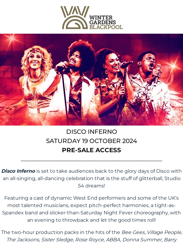 Winter Gardens Blackpool - Pre-sale tickets now available