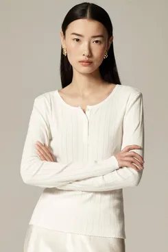 J.Crew Pointelle Long-Sleeved Henley T-shirt