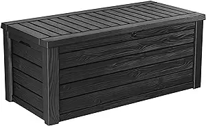Keter Outdoor Storage Deck Box, 150 Gallon Resin Patio Bin & Bench, Solid, Dark Grey