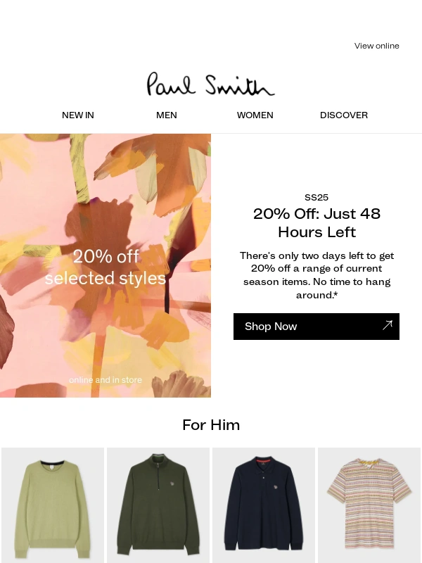Paul Smith - 20% off ends in 48 hours