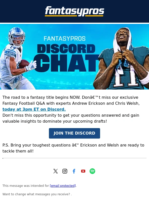 Discord - Expert Fantasy Q&A Today @ 3pm ET ?‍?