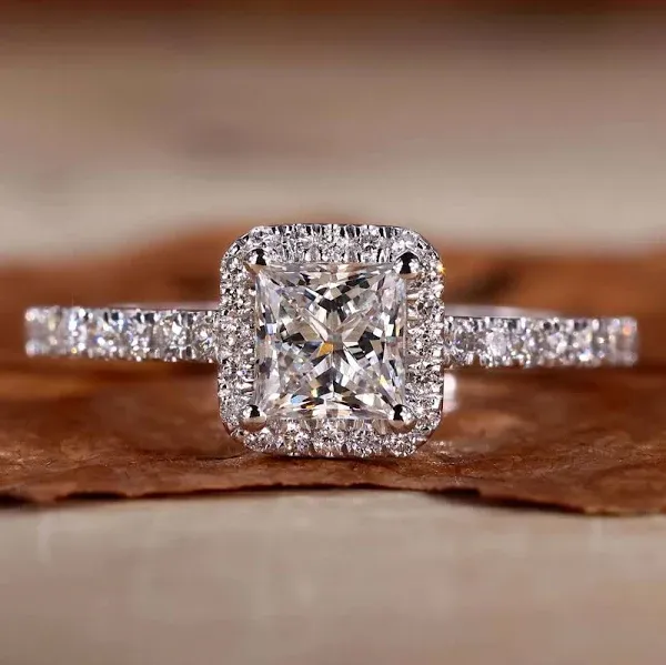 Princess Cut Lab Grown Diamond Halo Engagement Ring