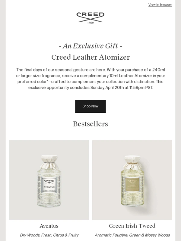Creed Boutique - Last Chance to Receive a Leather Travel Atomizer
