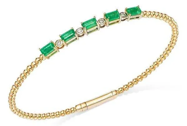 Bloomingdale's Fine Collection 14K Yellow Gold Emerald and Diamond Bangle Bracelet