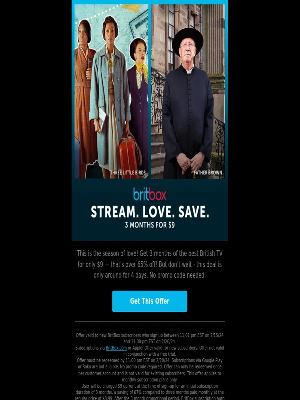 BritBox - Get 3 months of BritBox for only $9!