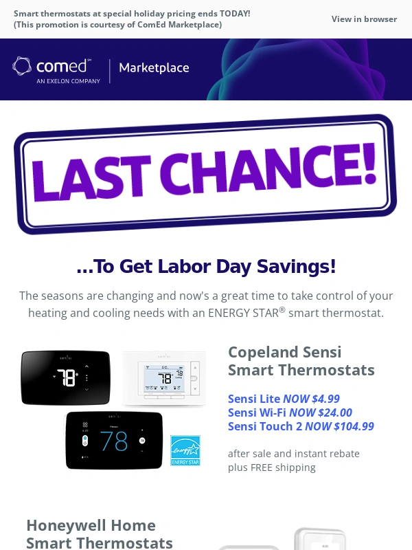 ComEd Marketplace - LAST DAY for Labor Day Savings!