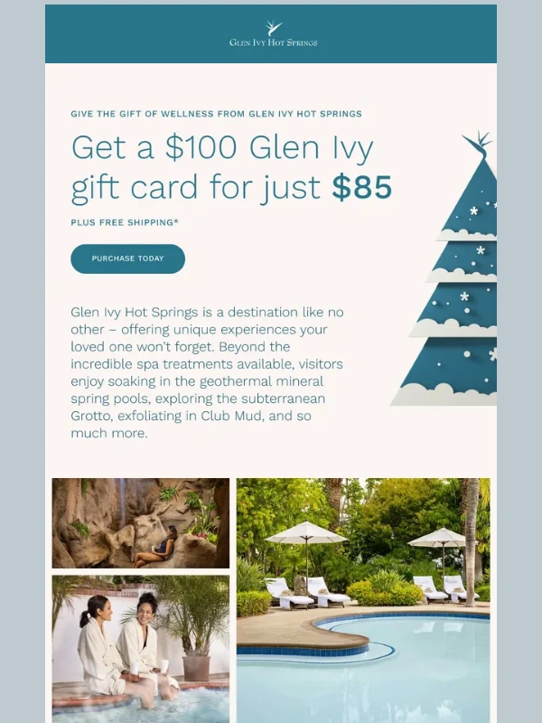 Glen Ivy - Last Minute Shopping? Get a $100 Glen Ivy Gift Card for $85