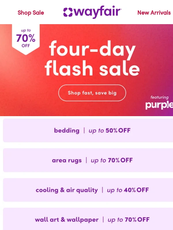 Wayfair - ? PSA: FLASH SALE ENDS TOMORROW