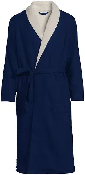 Lands' End Men's High Pile Fleece Lined Flannel Robe
