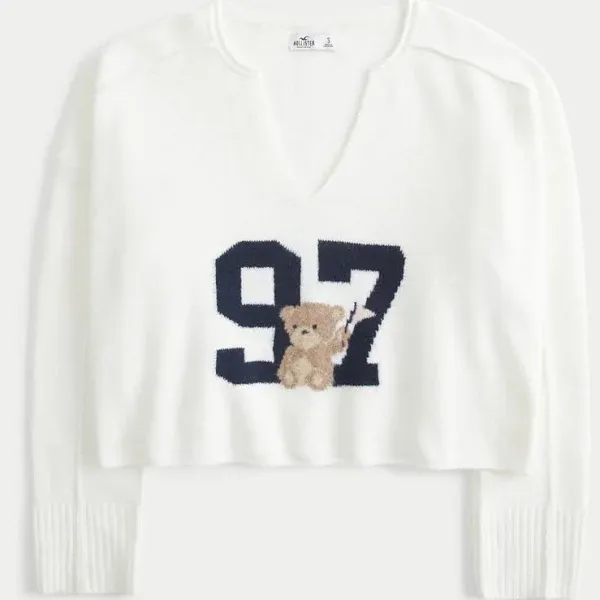 Hollister Women's Comfy Cloud Graphic Notch-Neck Sweater