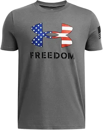 Under Armour Boy's Freedom Logo T-Shirt (Castlerock/Black, X-Small)