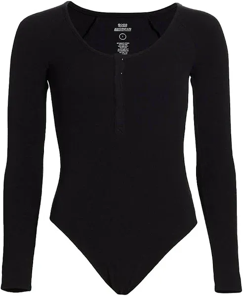 Women's Good American Micro Rib Cotton Bodysuit Black