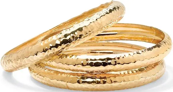 PalmBeach Jewelry Hammered 3-Piece Bangle Bracelet Set