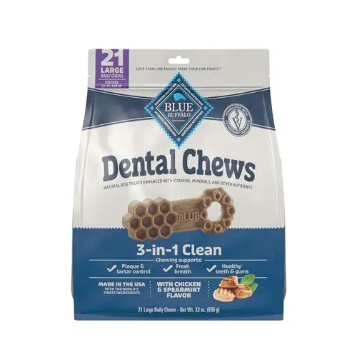 Blue Buffalo Dental Chews Large Natural Dog Treats, Chicken & Spearmint 33-oz Bag (21 Count) $18.97