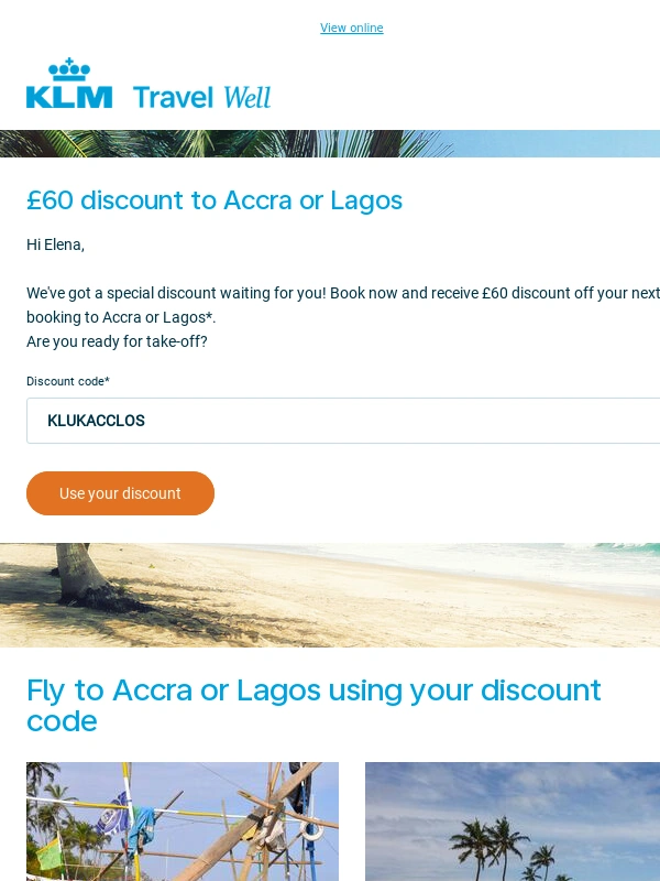 KLM - £60 discount to Accra or Lagos