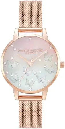 OLIVIA BURTON LONDON Sparkle Butterfly 30mm Ombre & Rose Gold Mesh Watch
