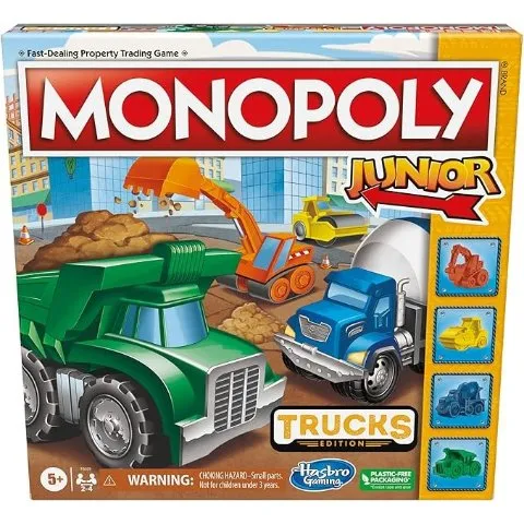 Prime Day - Monopoly Junior Trucks Edition Board Game for Kids Ages 5+, 2-4 Player Kids Games (Amazon Exclusive) $8.99