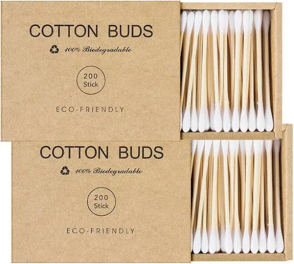 Bamboo - Qtips Cotton Swabs, 400 Count, Wooden Sticks