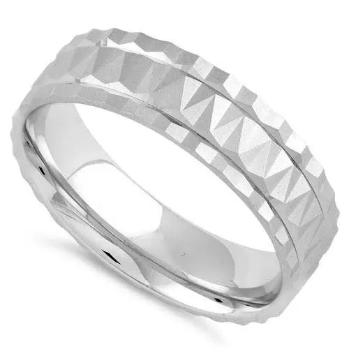 Sterling Silver Diamond Cut Wedding Band Ring