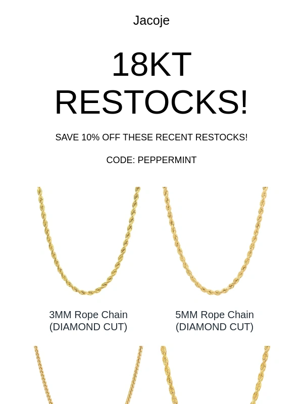 Jacoje - Huge 18KT restock