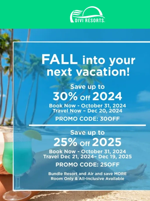 Divi Resorts - ? Caribbean Bliss is in Your Future — for 30% LESS! ?️