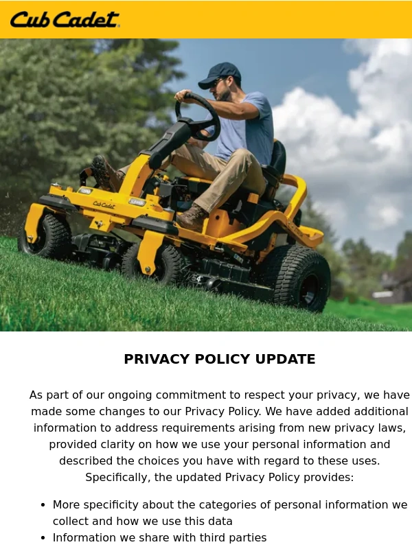 Cub Cadet - New Cub Cadet Privacy Policy