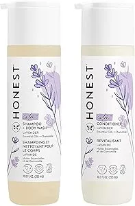 The Honest Company Silicone-Free Conditioner & 2-in-1 Cleansing Shampoo + Body Wash Duo | Gentle for Baby | Naturally Derived | Lavender Calm, 20 fl oz