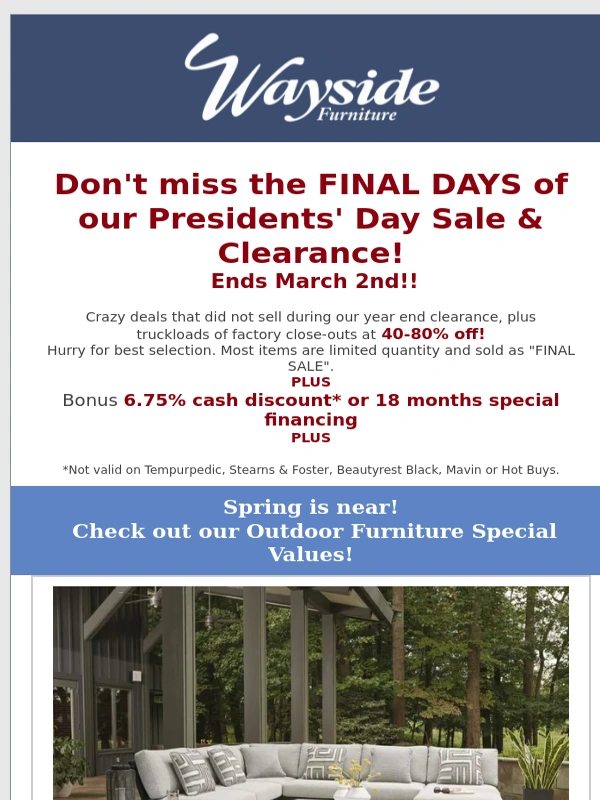 Wayside Furniture - ⚠️FINAL DAYS‼️ Presidents' Day Sale Ends March 2nd!