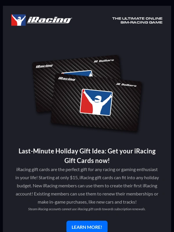 iRacing - Get your iRacing gift cards now!