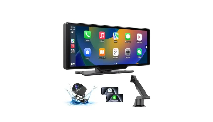 Wireless Carplay Screen for Car, 10.26″ HD Car Stereo Touch Screen with Android Auto& Carpaly, 1080p Backup Camera, Car Audio Receiver with Voice Control, Mirror Link, Bluetooth, Navigation