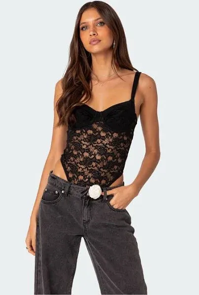 Edikted Women's Lace & Satin Cupped Bodysuit