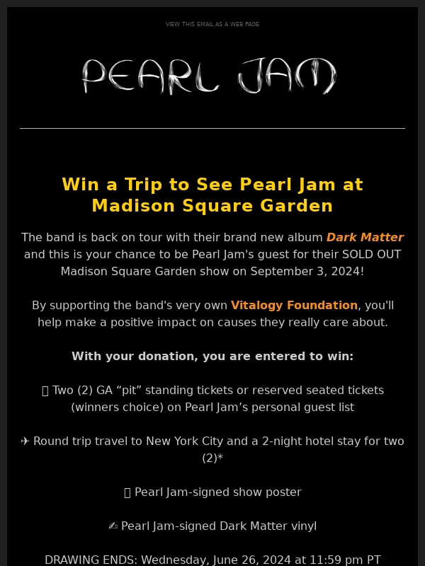 Pearl Jam - Win a Trip to the MSG Show + Signed Merch