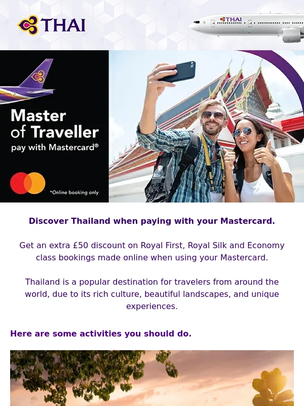 THAI AIRWAYS - Unlock Exclusive Discounts ? Fly To Thailand Now With Mastercard
