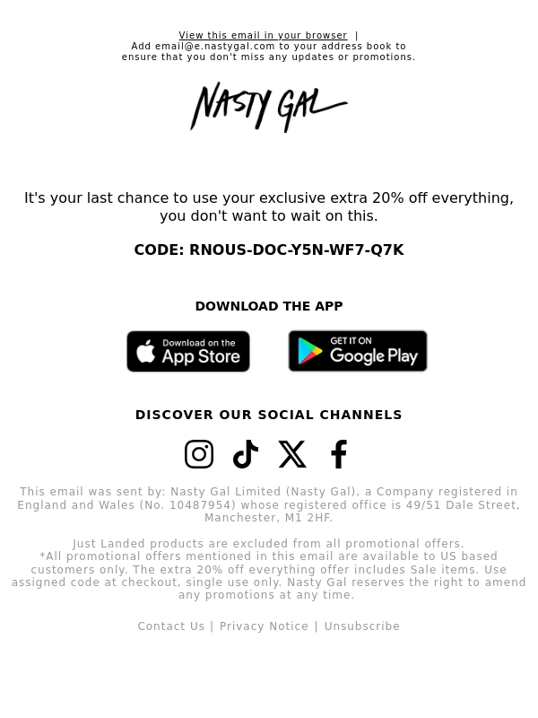Nasty Gal - Your exclusive extra 20% off is waiting None