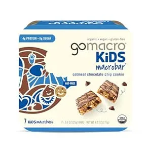 GoMacro Kids MacroBar Organic Vegan Snack Bars - Oatmeal Chocolate Chip Cookie (0.90 Ounce Bars, 7 Count)
