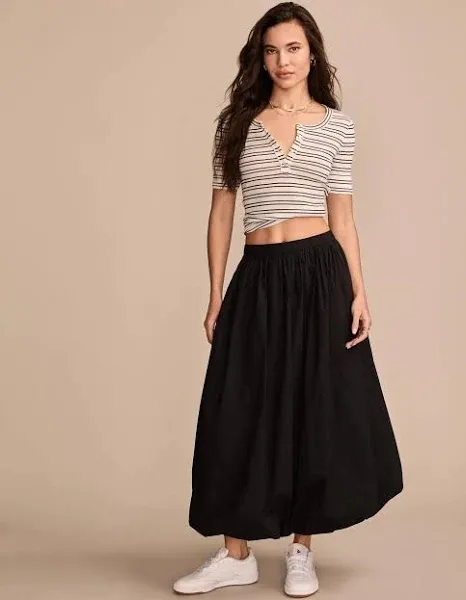 Lucky Brand Women's Cotton Poplin Bubble-Hem Maxi Skirt